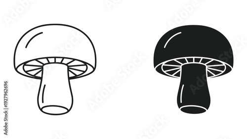 Two simple mushroom icons in black and white side by side