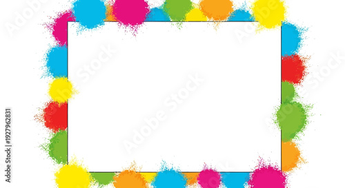 A colorful Holi Festival Day social media template with a vibrant border of paint splatters in pink, purple, and other bright colors, ideal for a business or celebration announcement