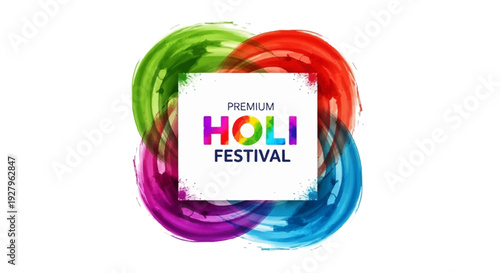 Vibrant Holi Festival Day social media template with colorful swirls and a white text box on a clean background