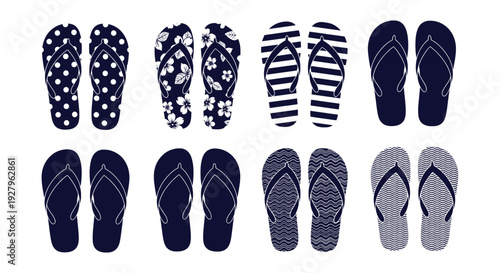 Stylish Summer Beach Flip-Flops Sandals Collection Nautical Floral Polka Dot Wave Patterns