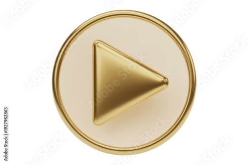 Gold play button on white background isolated shiny isolated on a transparent background