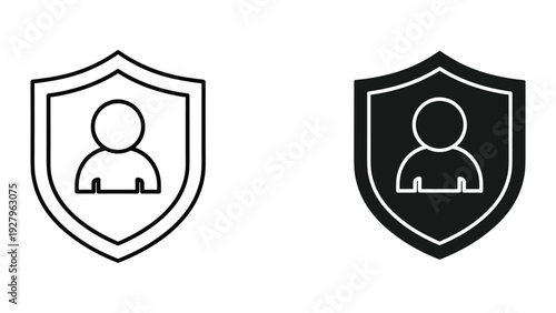 Shield icons protecting user identity in modern black and white design