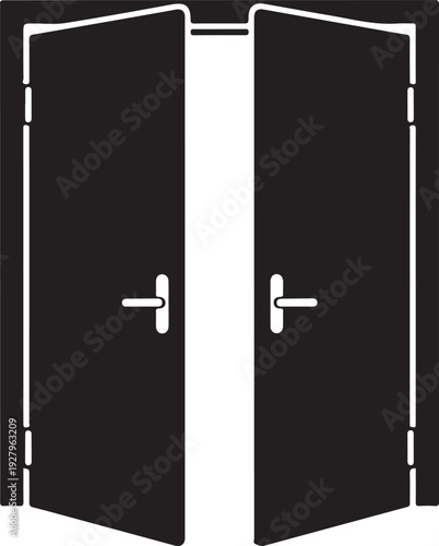 Open double door icon vector outline symbol entrance or exit way interior or exterior element isolated on transparent background black color