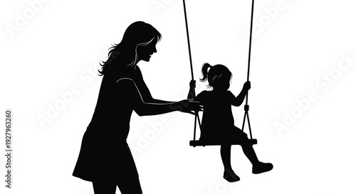 A mother gently pushes her daughter on a swing a striking silhouette