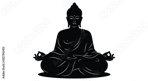 Meditating buddha in a lotus position a striking black silhouette