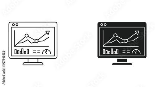 Modern computer monitor displaying upward trending graph icon
