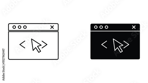Browser window navigation icon set in black and white