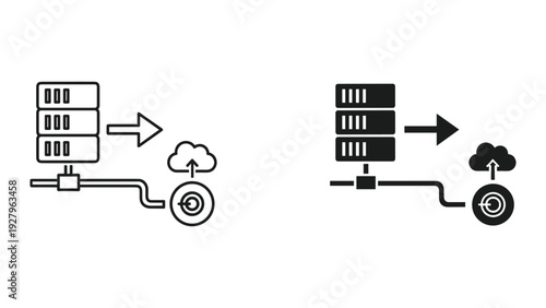 Cloud data storage and database server icons