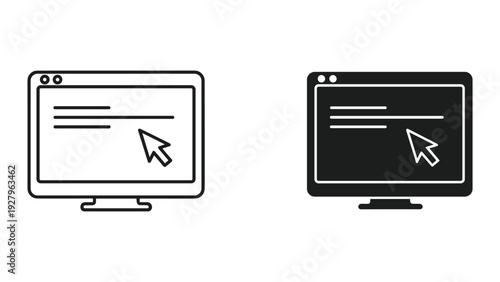 Modern computer monitors with cursor clicking on screen