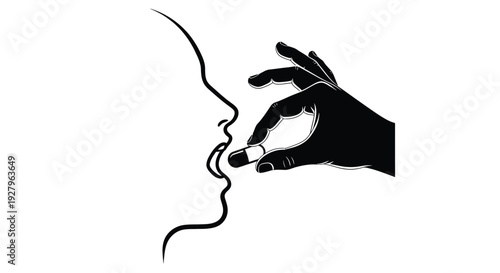 A hand offering a pill to a profile face dramatic silhouette