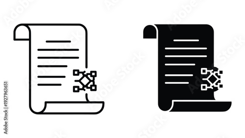 Contract document icon with blockchain technology