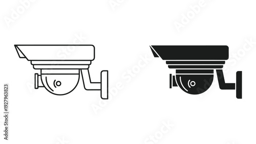 Modern security camera icon in black and white