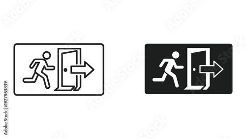 Emergency exit sign icon set for safety and evacuation