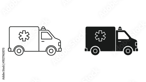 Ambulance vehicle icon in modern line art and solid styles