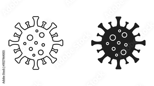 Virus cell icon set in black outline and filled styles