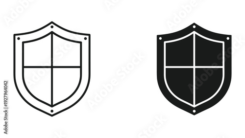 Shield Icons: Outline and Solid Black, representing protection, security, and defense
