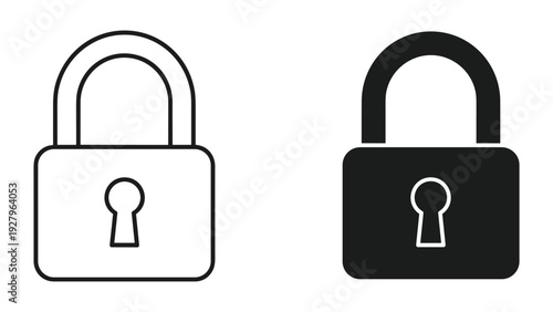 Two Padlock Icons: Outline and Solid Fill for Security and Privacy Concepts