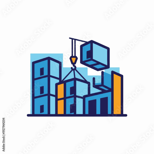 Industrial Construction Site with Crane and Buildings.