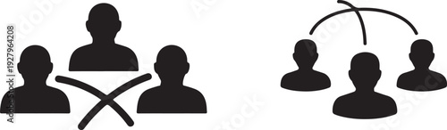 People silhouettes representing different social interactions, depicting both exclusion and inclusion scenarios for diverse groups, highlighting community dynamics