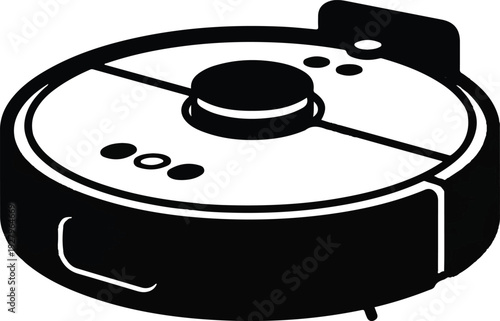 Round robotic vacuum cleaner icon, symbol of automated home cleaning device for efficient floor care and modern home technology