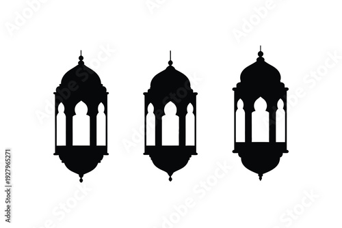 Hanging Lantern Silhouette Icons – Vintage Islamic Ramadan Decorative Lights Set