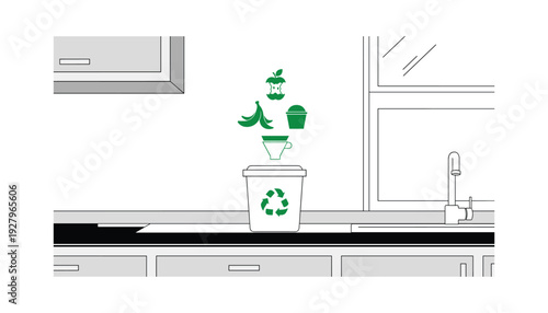 Kitchen composting organic waste in eco-friendly bin