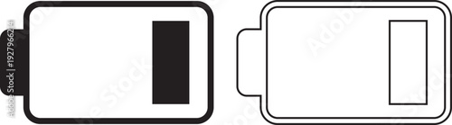 Battery status icon set collection, charging level indicator symbols with low, medium, full power and lightning bolt in solid and outline style vector isolated on transparent background