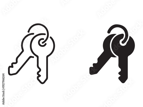 A set of two keys in black and white on a clean background