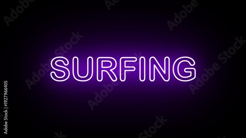 Neon, Glowing, Colorful Surfing animation. surfing neon text motion. Flocker text 4k video.
