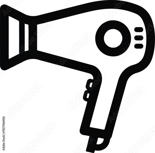 Sleek hairdryer line icon, a minimalist vector symbol for beauty salons, hair care, and hairstyling appliances isolated on a white background