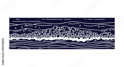 Detailed Vector Illustration of Ocean Waves with Frothy Sea Foam and Splashing Bubbles