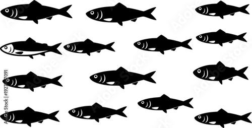 Set of Minimalist black sardine seafood silhouette vector icon
