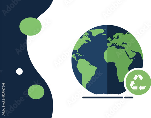 Illustration of Planet Earth with a recycling symbol on a white background, representing environmental consciousness and sustainability efforts across the globe