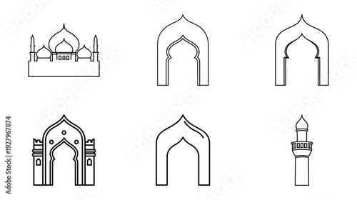Islamic Archways and Minarets A Collection of Architectural Line Art Icons