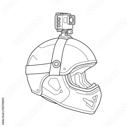 Helmet with action camera attached on top for recording and safety