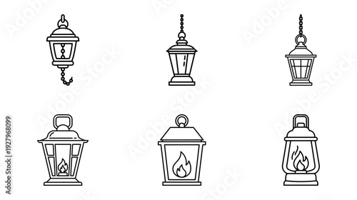 Collection of vintage and traditional lantern icons, perfect for design