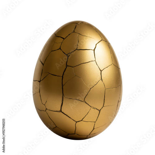 Golden egg with cracked surface texture isolated on a transparent background