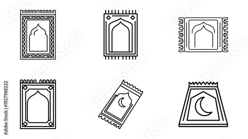 Islamic Prayer Rugs Icons Collection, Traditional Design and Moon Symbol