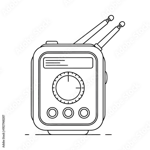 Vintage portable radio with antennas illustration