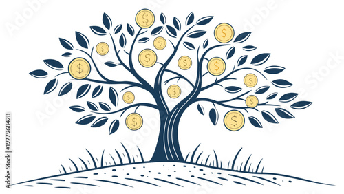 Vector Illustration of Money Tree for Investment, Financial Growth, and Passive Income Concept