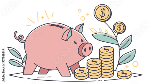 piggy bank and coins