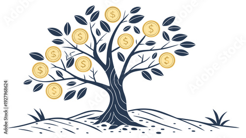 Vector Illustration of Money Tree for Investment, Financial Growth, and Passive Income Concept