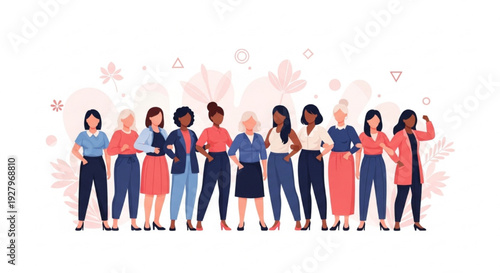 International Women’s Day Diverse Confident Women Empowerment Group Vector Illustration
