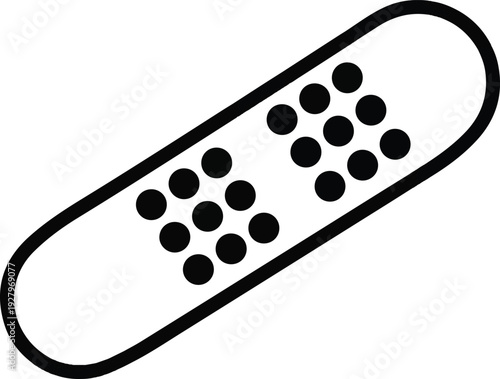 Simple black and white illustration of a bandage with two rows of dots on each side