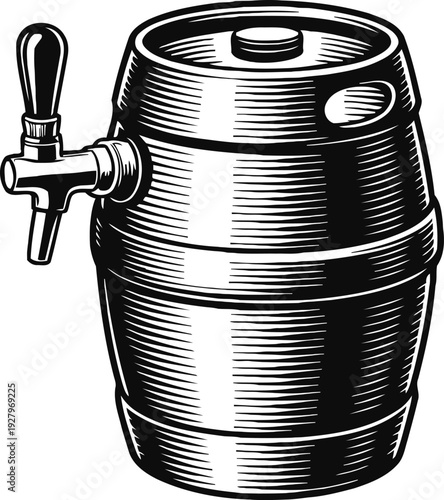 Vintage wooden beer keg with tap classic barrel for beverage storage and serving