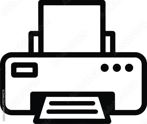 A simple black and white outline icon of a printer with paper loaded and a sheet emerging from the front