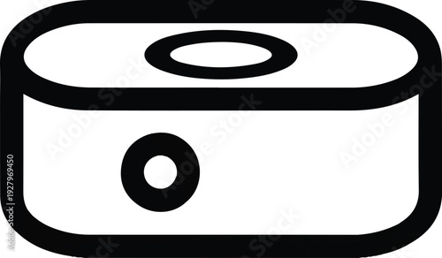 A simple black and white outline illustration of a generic food can, symbolizing preserved food and pantry staples, presented as a clean icon