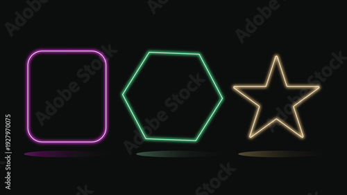Neon shapes glowing brightly in dark background