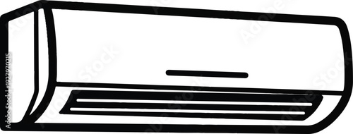 Line art illustration of a white air conditioner unit mounted on a wall, conveying a sense of cool comfort