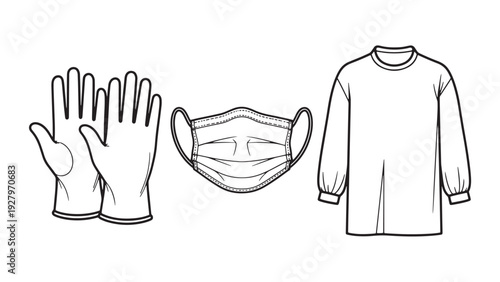 Personal Protective Equipment Illustration Gloves Mask and Gown for Infection Control Healthcare Safety and Workplace Compliance
